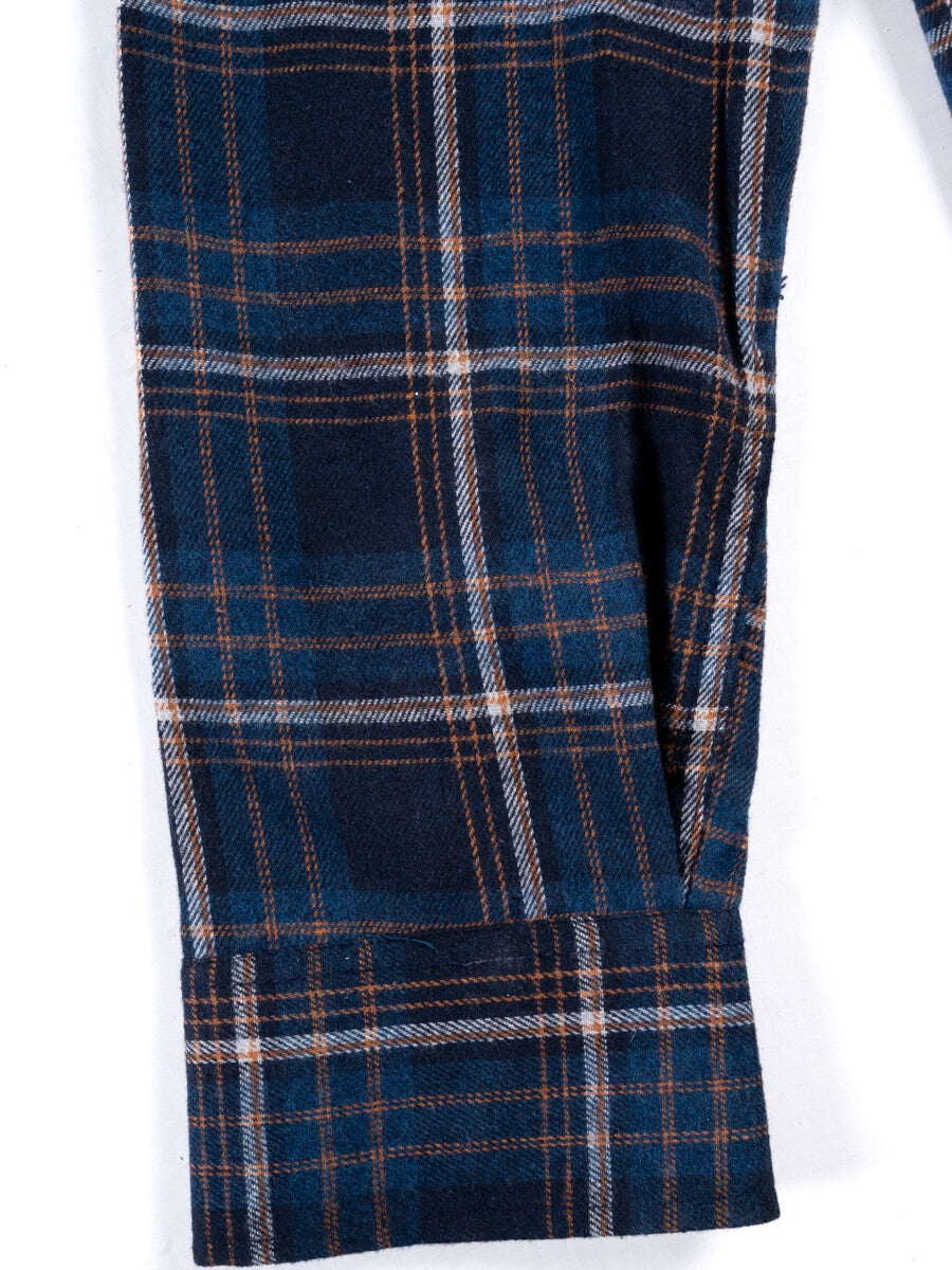 Men Blue Plaid Flannel Button Down Shirt