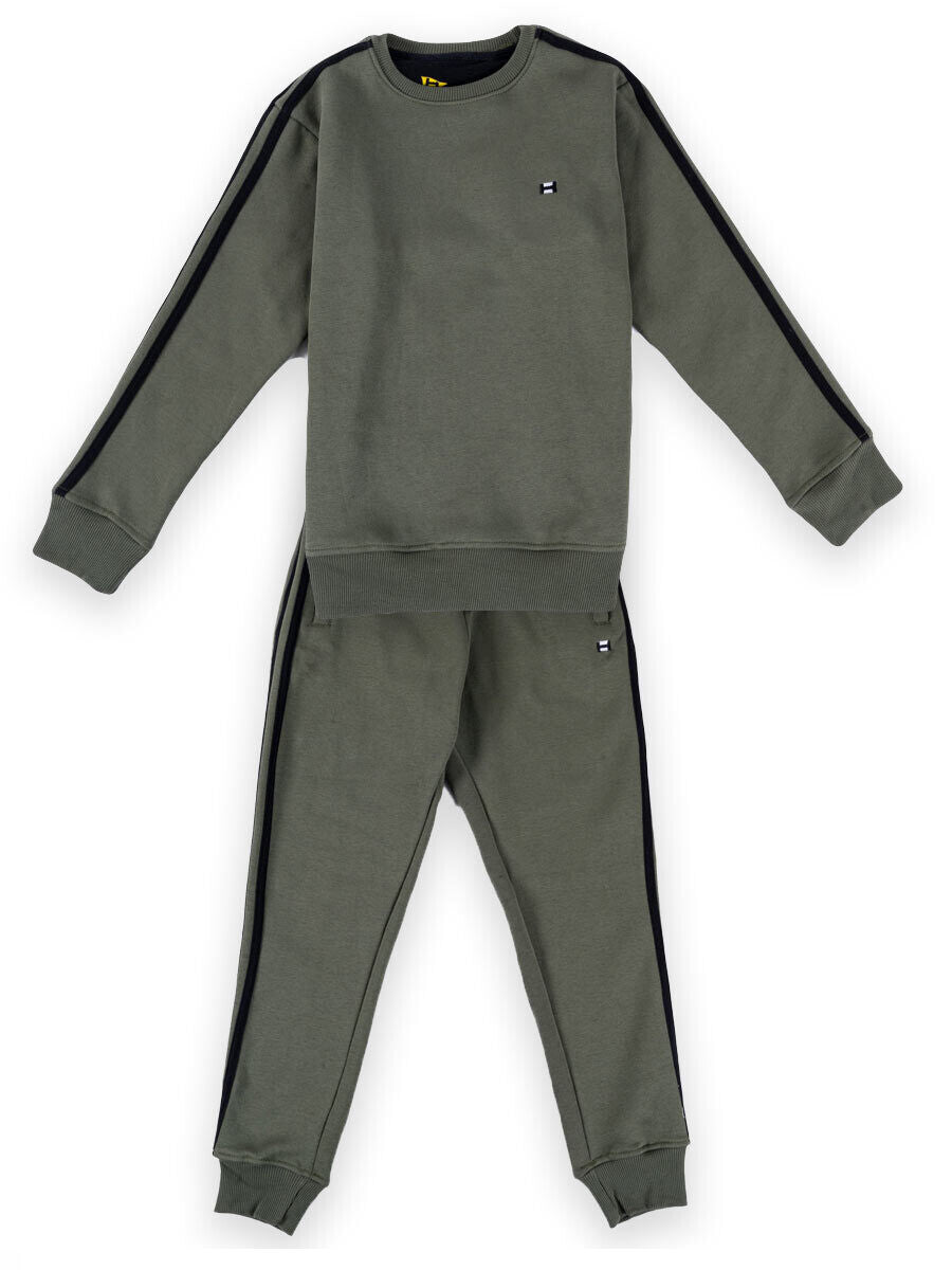 Kids Olive Striped Sweat Suit