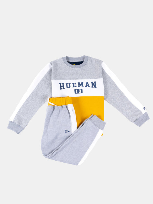 Kids Grey/Yellow/White Color-Blocked Sweatsuit