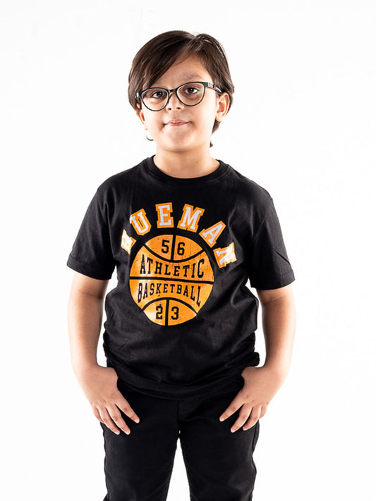 Kids Black Athletic Basketball Short Sleeve Crew Neck T-Shirt