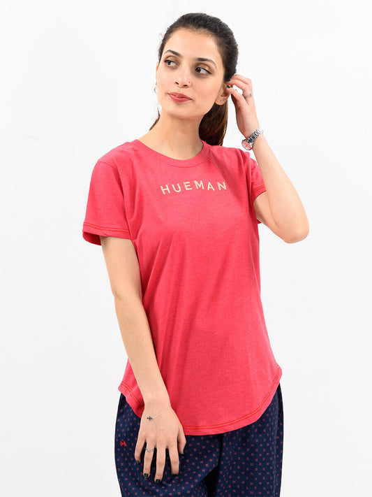 Women Pink Round Bottom T-Shirt