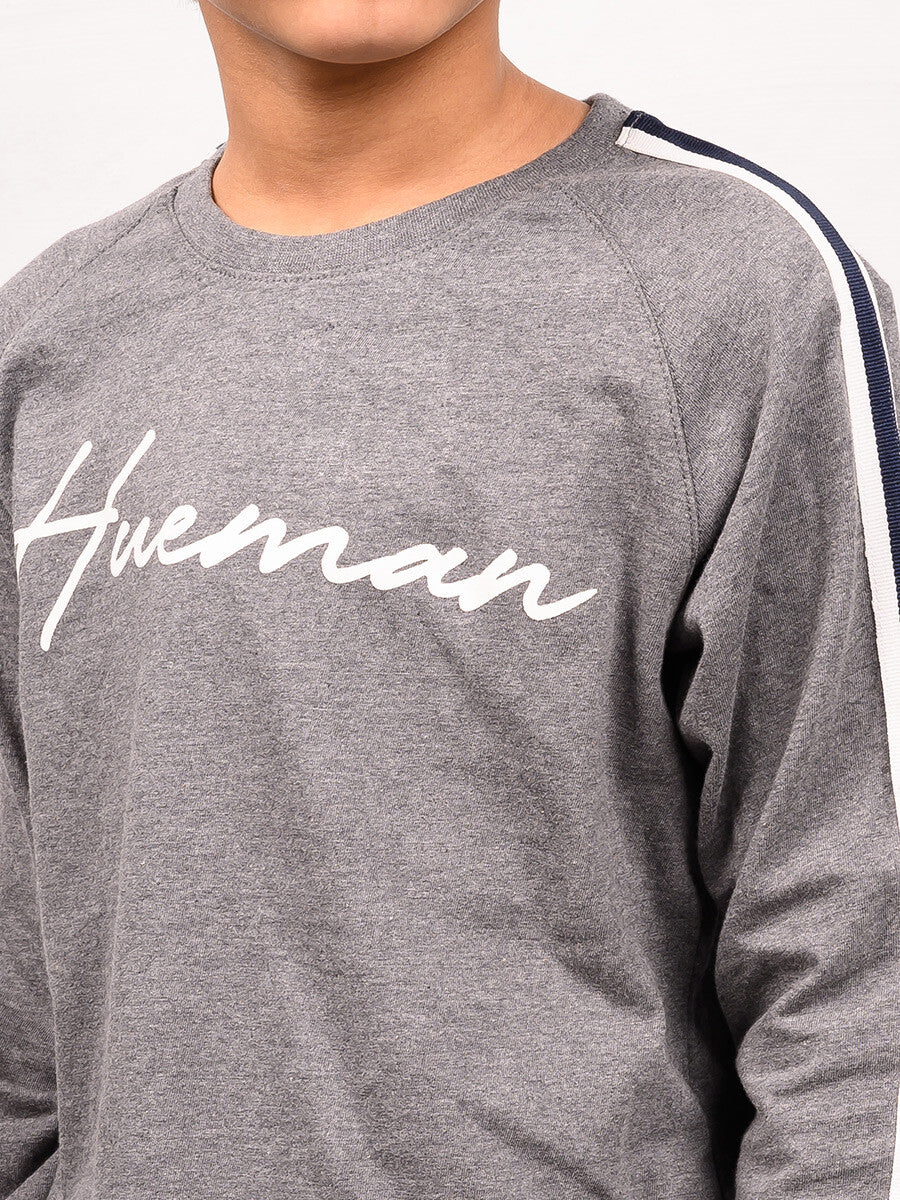 Kids Grey Stripes Full Sleeve Raglan Shirt