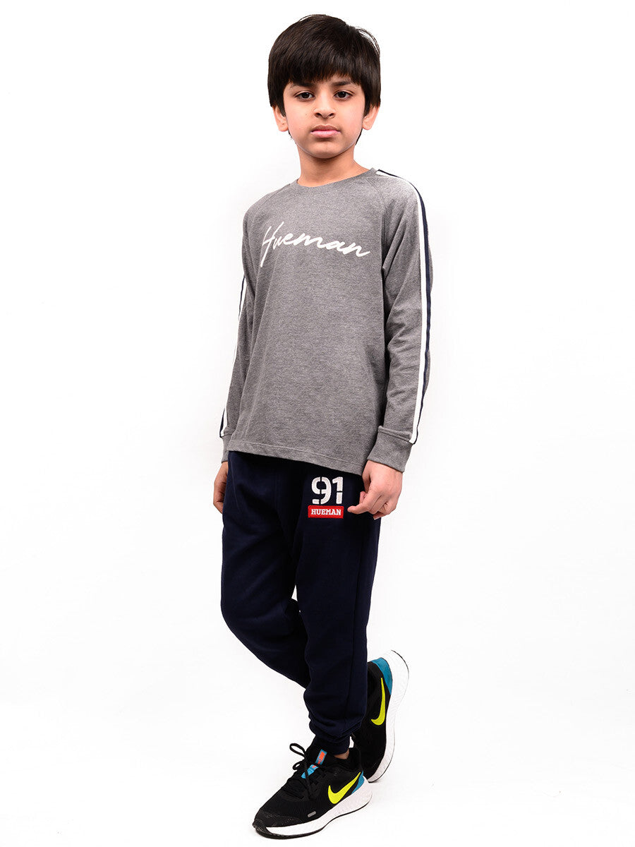 Kids Grey Stripes Full Sleeve Raglan Shirt