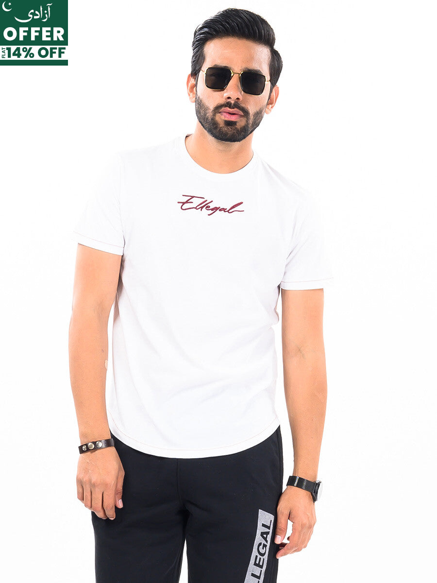 Cally Round Bottom Cotton Tee Shirt - White Burgundy