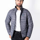 Men Grey Short Body Slim-Fit Full-Sleeves Puffer Jacket