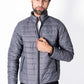 Men Grey Short Body Slim-Fit Full-Sleeves Puffer Jacket
