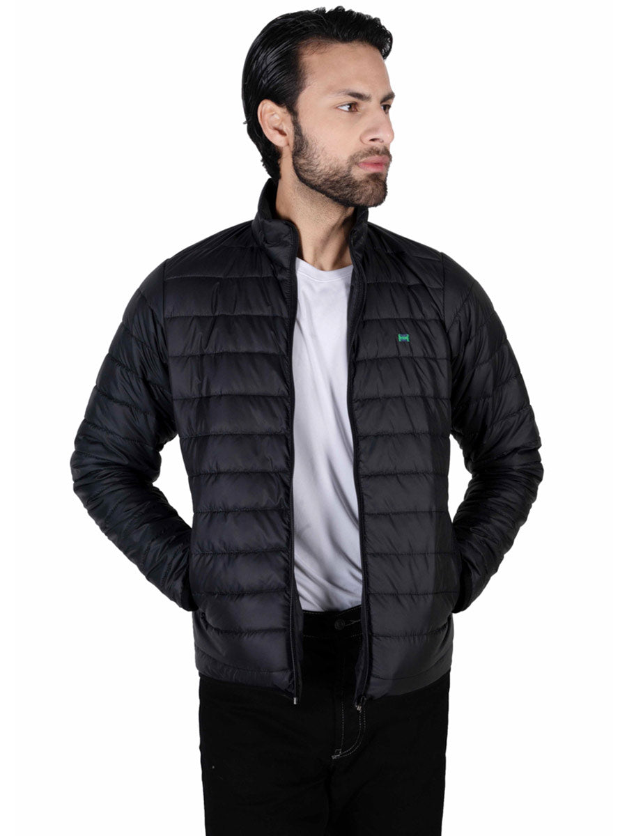 Men Black Short Body Slim-Fit Full-Sleeves Puffer Jacket