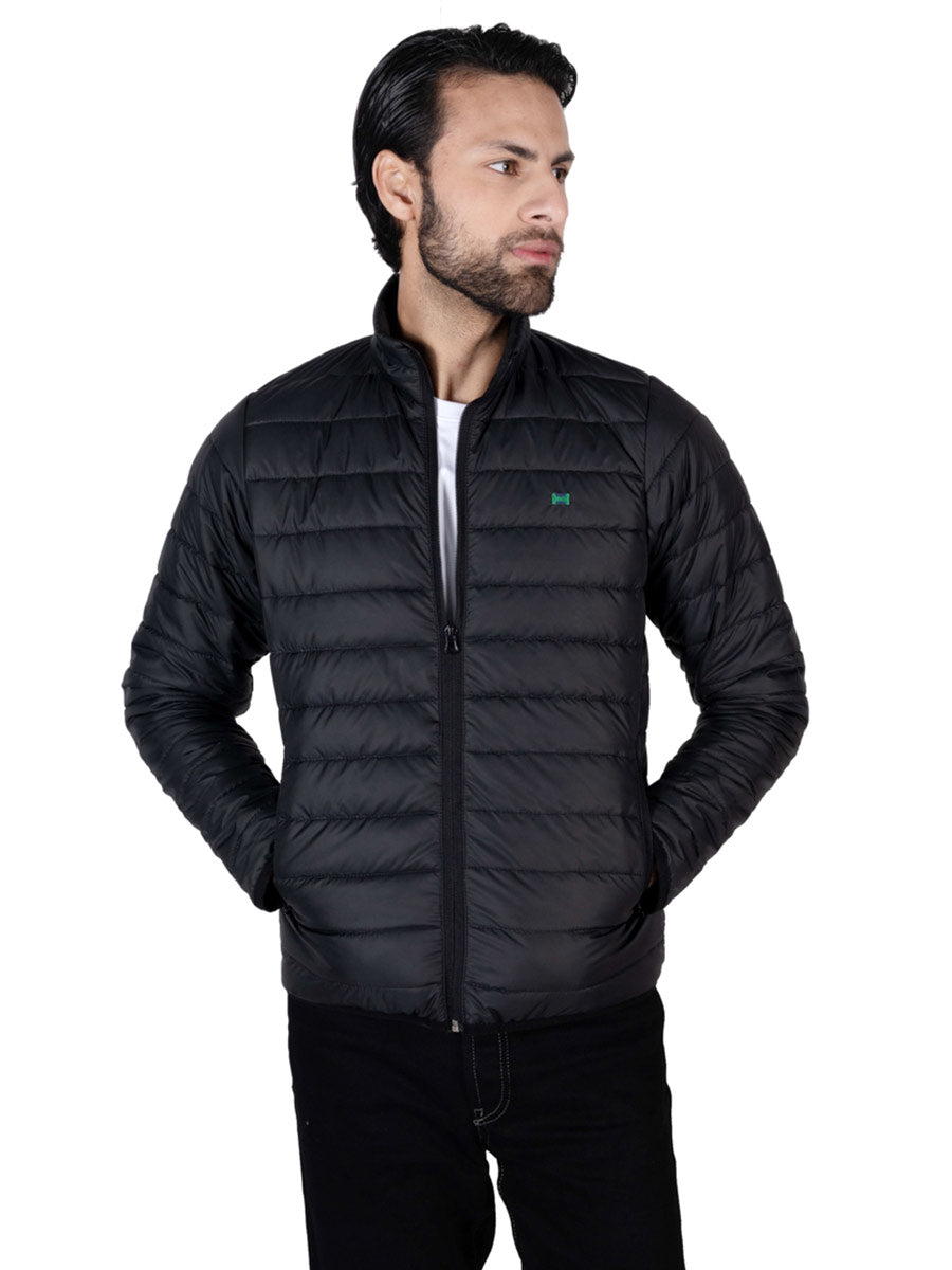 Men Black Short Body Slim-Fit Full-Sleeves Puffer Jacket