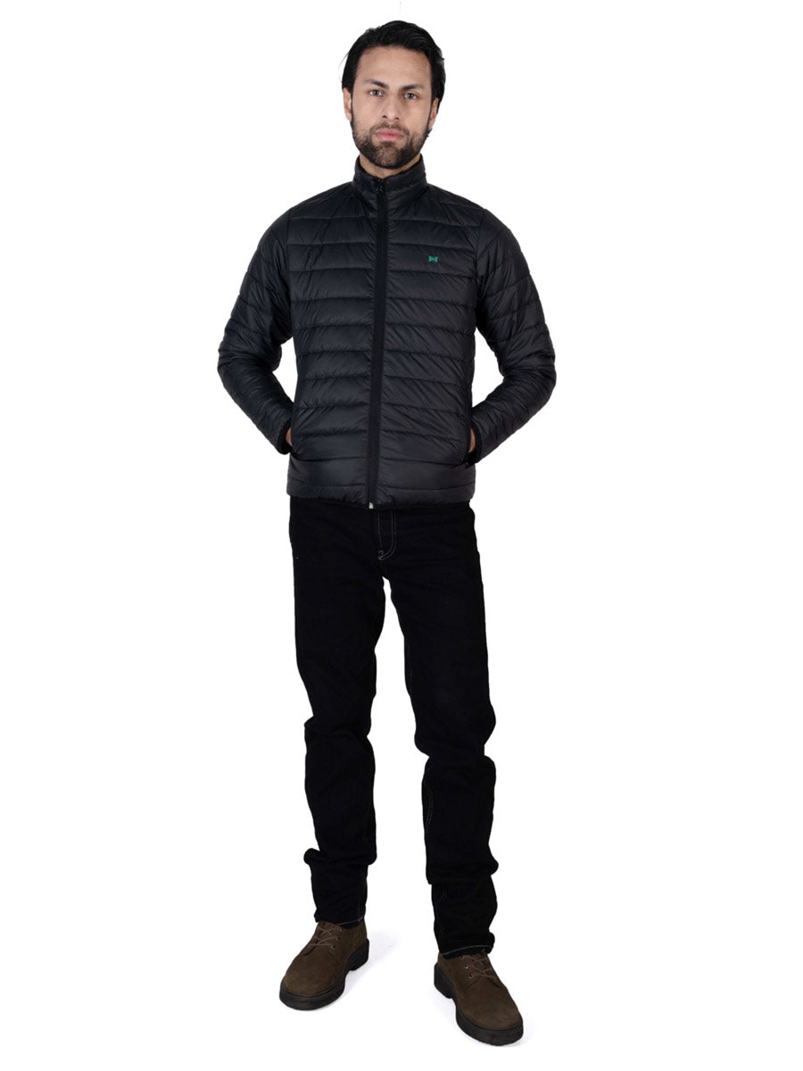 Men Black Short Body Slim-Fit Full-Sleeves Puffer Jacket
