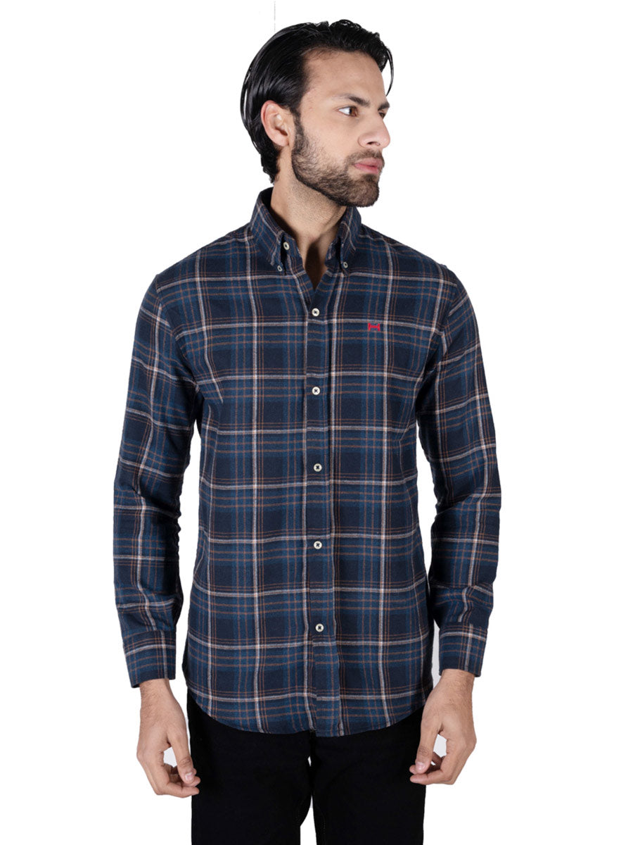 Men Blue Plaid Flannel Button Down Shirt