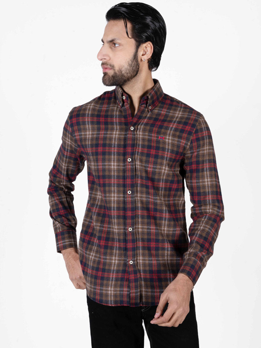 Men Brown/Red Flannel Button Down Shirt