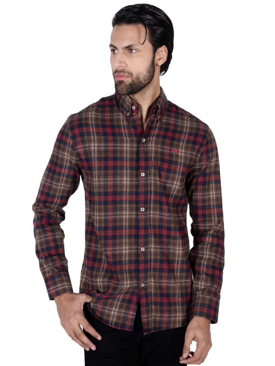 Men Brown/Red Flannel Button Down Shirt