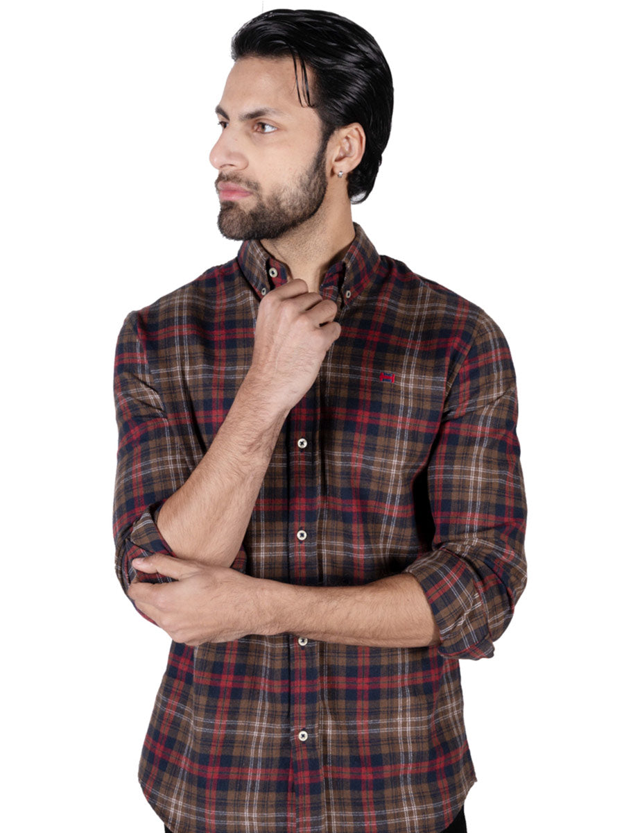 Men Brown/Red Flannel Button Down Shirt