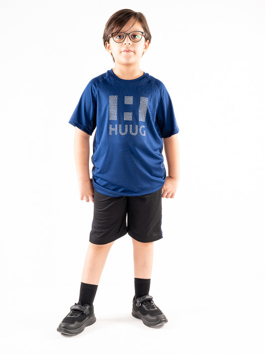 Kids Blue & Black Outfits Short Sleeve Tee And Short Pants