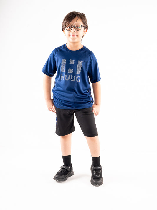 Kids Blue & Black Outfits Short Sleeve Tee And Short Pants