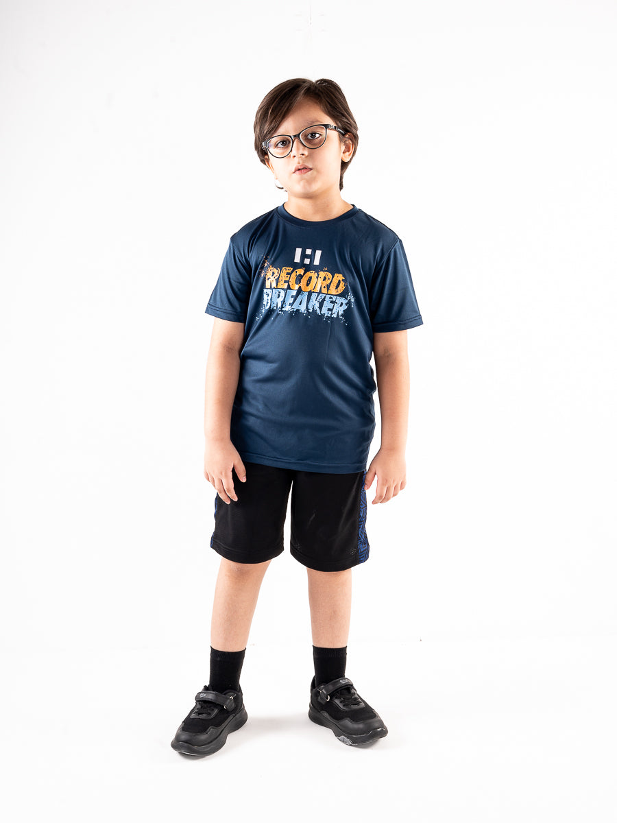 Kids Navy Blue Record Breaker Short Sleeve T-Shirt Crew Neck