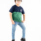 Kids Green & Navy Blue Short Sleeve T-Shirt Crew Neck