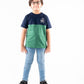 Kids Green & Navy Blue Short Sleeve T-Shirt Crew Neck