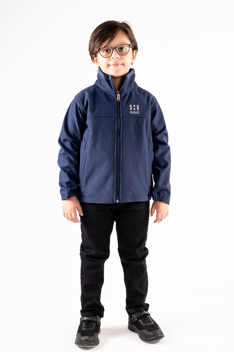 Navy Blue Stand Up Collar Soft Shell Kids Jacket