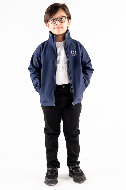 Navy Blue Stand Up Collar Soft Shell Kids Jacket