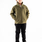 Olive Stand Up Collar Soft Shell Kids Jacket