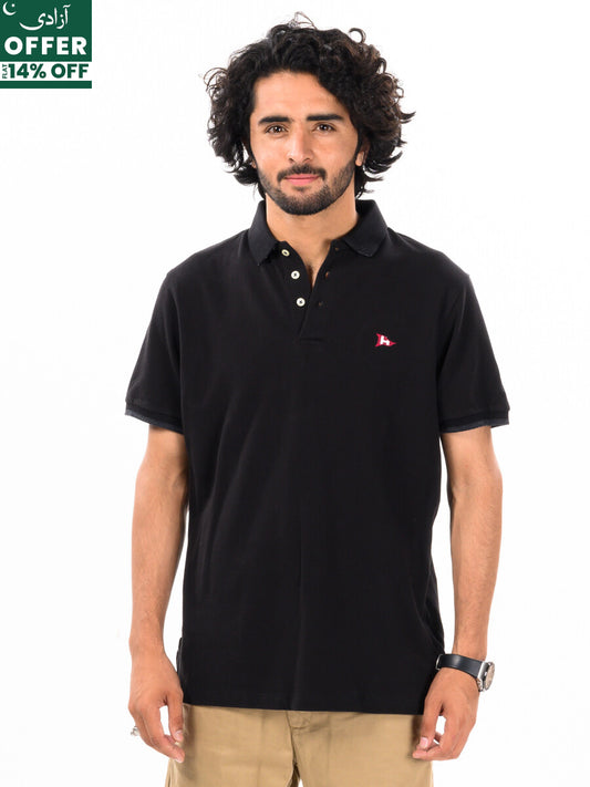 Men's Black Iconic Mesh Regular Fit Short Sleeve Polo Shirt