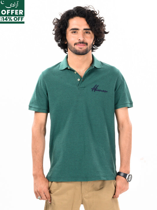Men's Dark Green Iconic Mesh Regular Fit Short Sleeve Polo Shirt