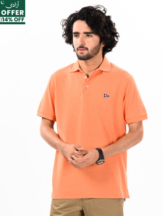 Men's Orange Iconic Mesh Regular Fit Short Sleeve Polo Shirt