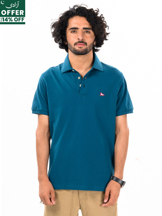 Men's Teal Iconic Mesh Regular Fit Short Sleeve Polo Shirt