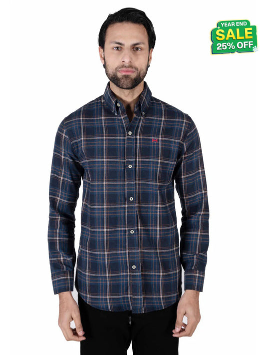 Men Blue Plaid Flannel Button Down Shirt
