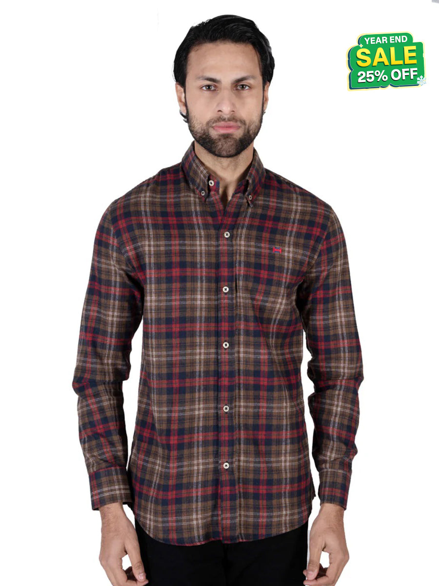 Men Brown/Red Flannel Button Down Shirt
