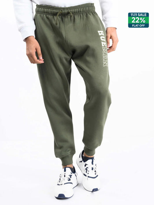 Men Olive Fleece Slim Joggers