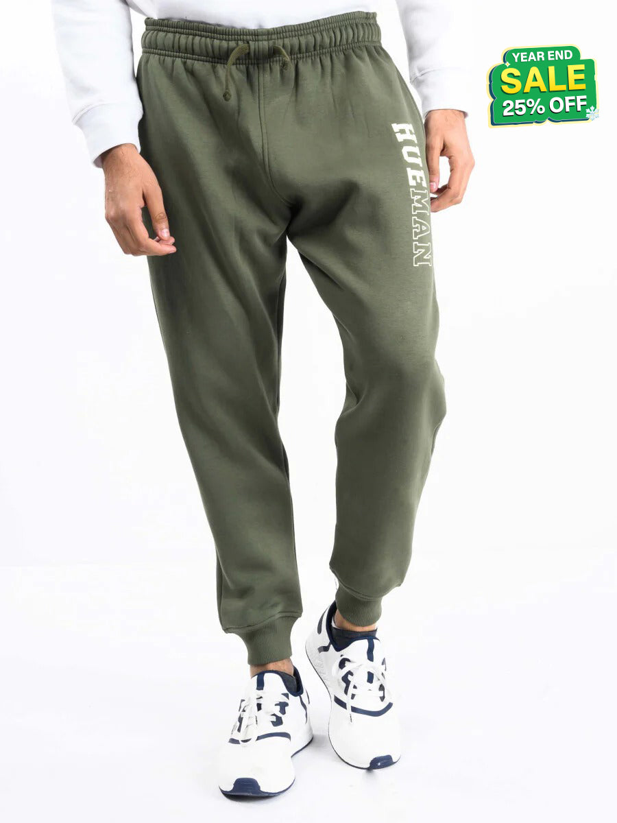 Men Olive Fleece Slim Joggers
