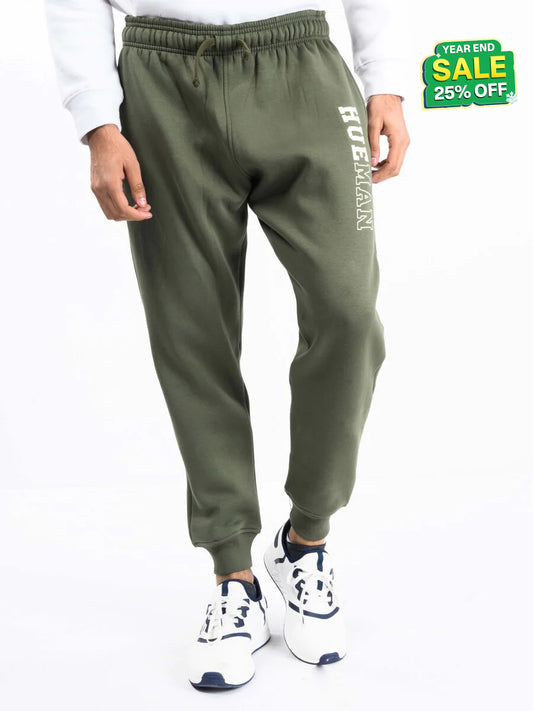 Men Olive Fleece Slim Joggers