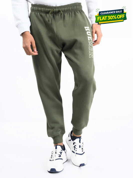 Men Olive Fleece Slim Joggers