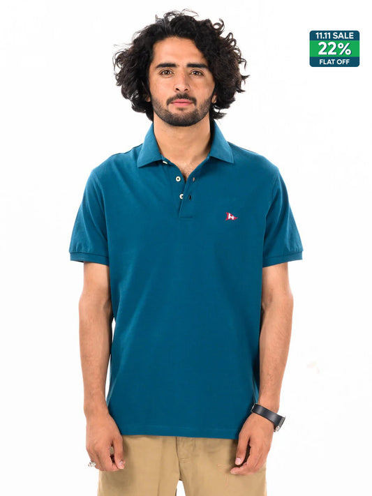Men's Teal Iconic Mesh Regular Fit Short Sleeve Polo Shirt