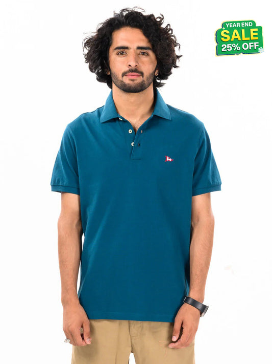 Men's Teal Iconic Mesh Regular Fit Short Sleeve Polo Shirt