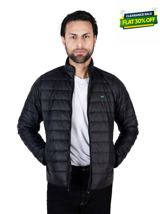 Men Black Short Body Slim-Fit Full-Sleeves Puffer Jacket