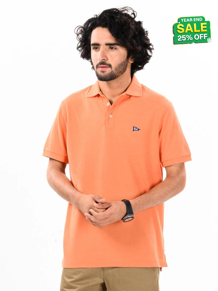 Men's Orange Iconic Mesh Regular Fit Short Sleeve Polo Shirt