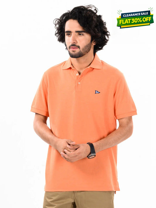 Men's Orange Iconic Mesh Regular Fit Short Sleeve Polo Shirt