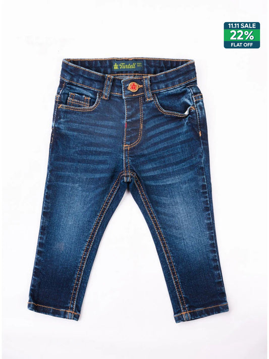 Turtell Kids Blue Medium Washed Slim Fit Jeans