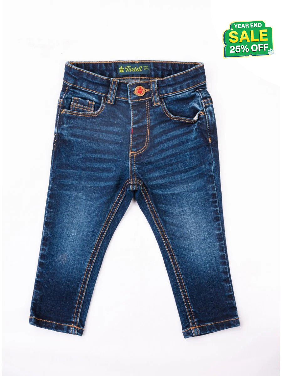 Turtell Kids Blue Medium Washed Slim Fit Jeans