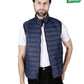 Men Navy Blue Quilted Short Body Slim-Fit Gilet Puffer Jacket