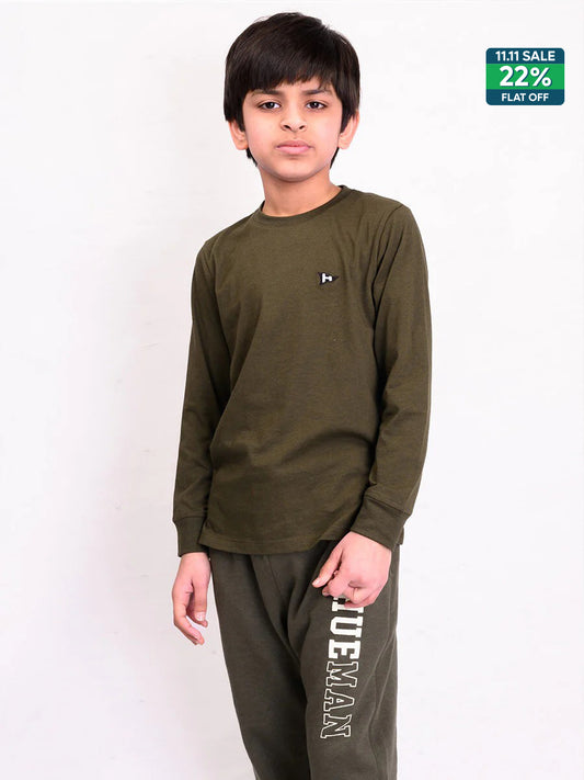 Kids Olive Terry Full Sleeve Sweatshirt
