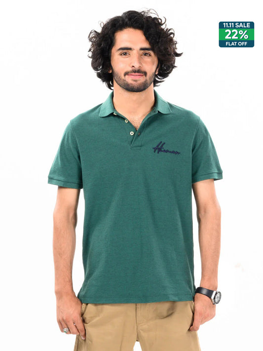 Men's Dark Green Iconic Mesh Regular Fit Short Sleeve Polo Shirt