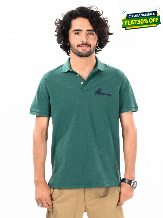 Men's Dark Green Iconic Mesh Regular Fit Short Sleeve Polo Shirt