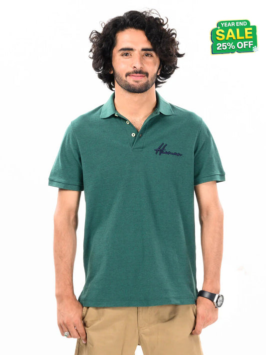 Men's Dark Green Iconic Mesh Regular Fit Short Sleeve Polo Shirt