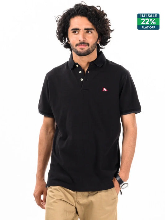 Men's Black Iconic Mesh Regular Fit Short Sleeve Polo Shirt