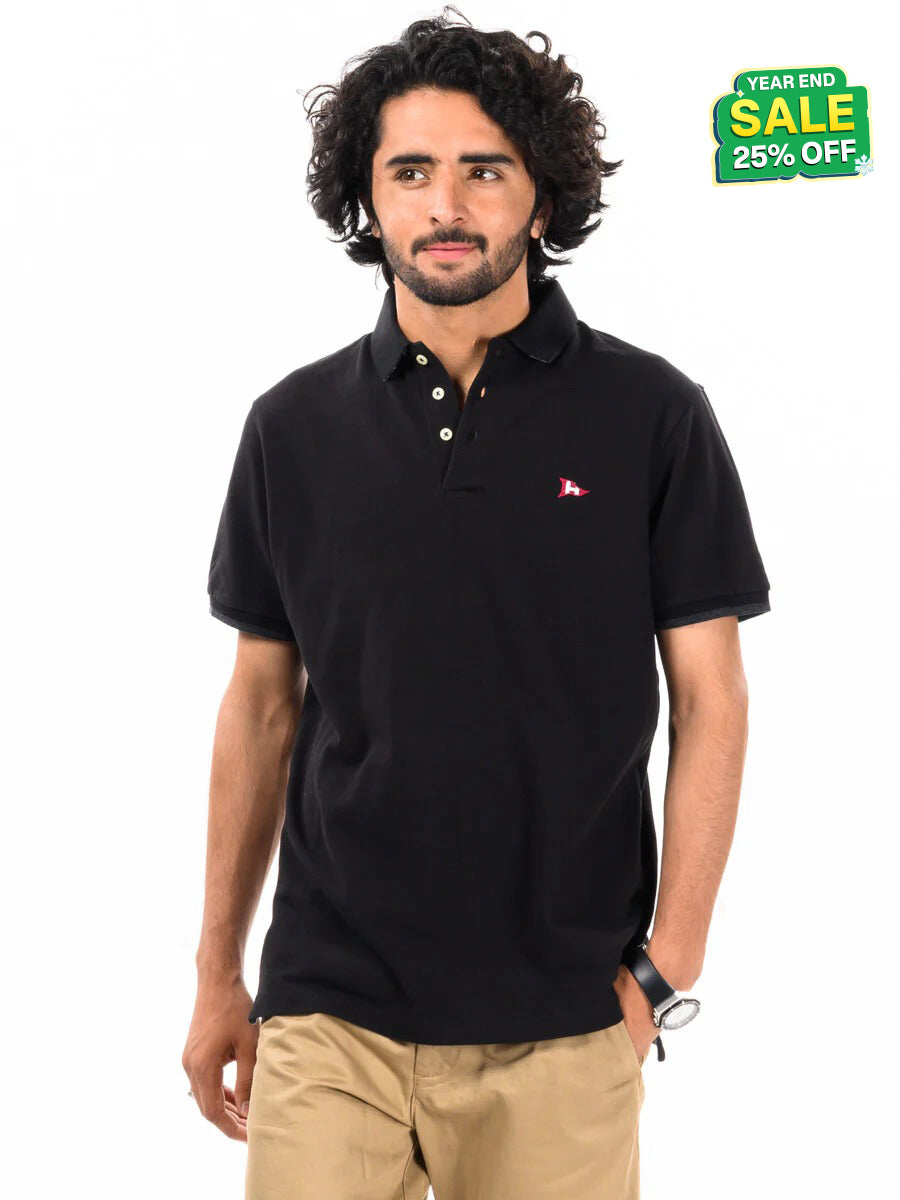 Men's Black Iconic Mesh Regular Fit Short Sleeve Polo Shirt