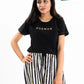 Women Black Round Bottom T-Shirt